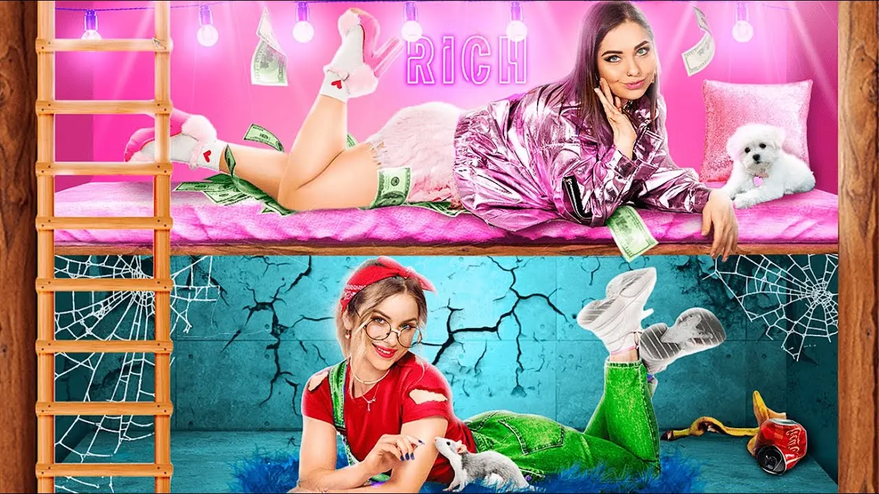 Мы построили двухэтажную кровать! Богатый vs бедный секретный домик!