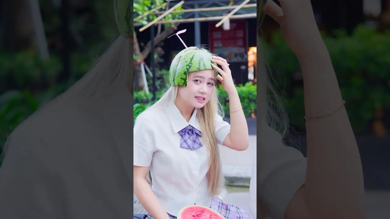 😂🍉 The Watermelon Helmet Didn't Fool the Police #lilymeow #lilymiumiu #couplegoals #schoolcrush