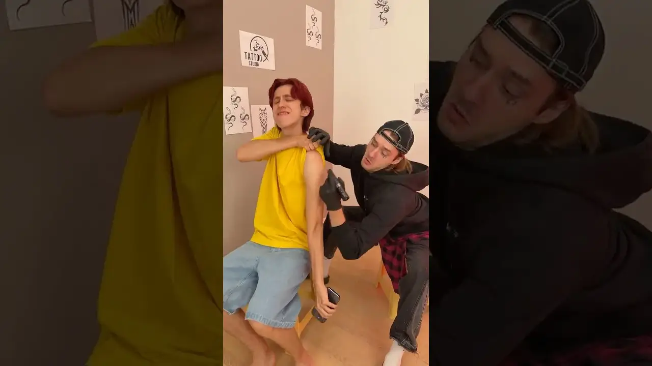 GF Face Tattoo gone wrong 😭                             (fake tattoo, staged scene)